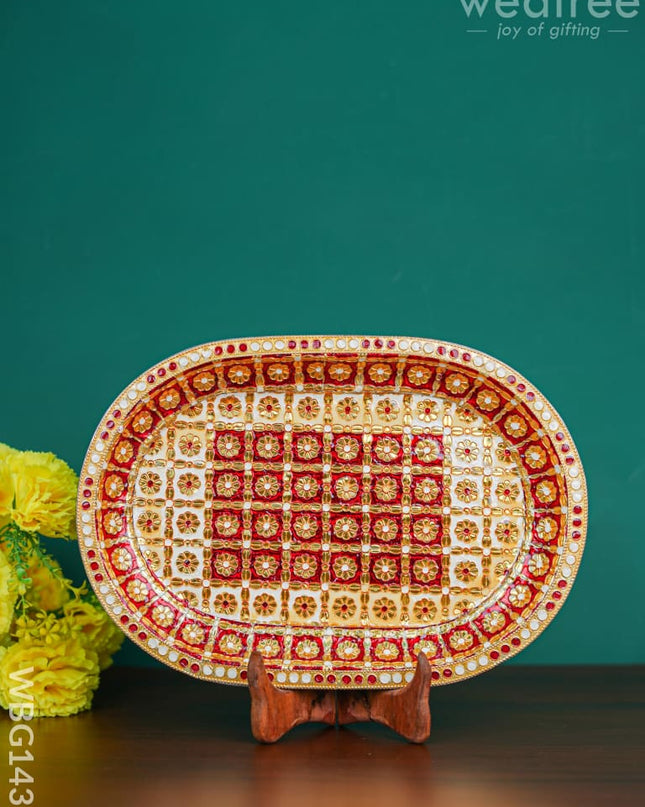 Meenakari Oval Plate Red And White Colour - Wbg1439 Trays & Plates