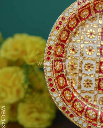Meenakari Oval Plate Red And White Colour - Wbg1439 Trays & Plates