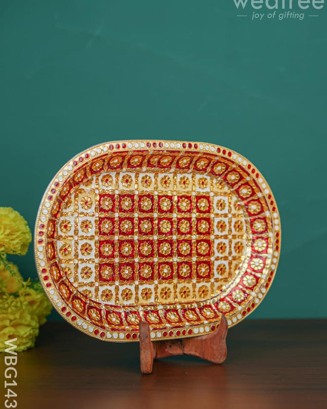 Meenakari Oval Plate Red And White Colour - Wbg1439 Trays & Plates