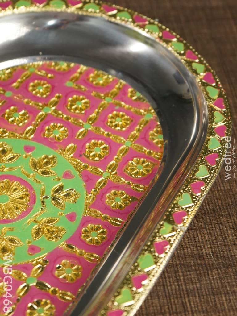 Meenakari Oval Plate With Floral Design - 11.5Inches Wbg0468 Trays & Plates