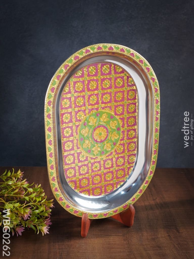 Meenakari Oval Plate With Floral Design - Wbg0262 Trays & Plates