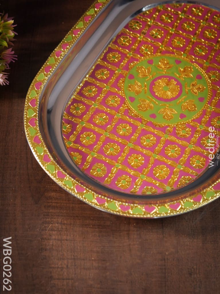 Meenakari Oval Plate With Floral Design - Wbg0262 Trays & Plates