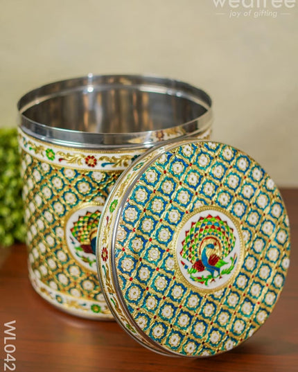 Meenakari Peacock Dabba 12 Inch (Red) - Wl0425 Containers