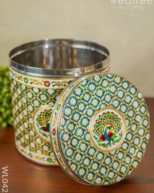 Meenakari Peacock Dabba 12 Inch (Red) - Wl0425 Containers