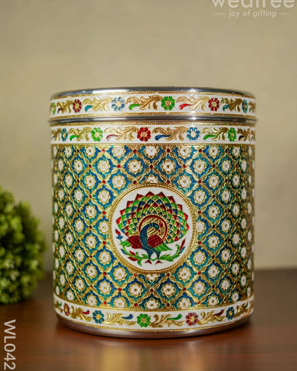 Meenakari Peacock Dabba 12 Inch (Red) - Wl0425 Containers