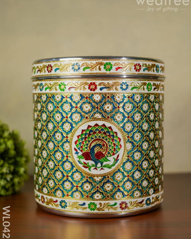 Meenakari Peacock Dabba 12 Inch (Red) - Wl0425 Containers