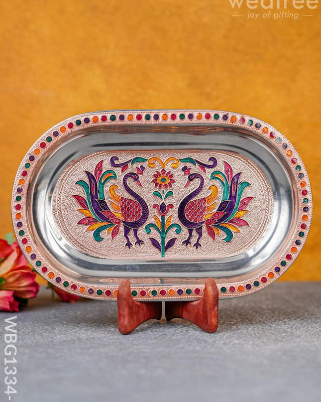 Meenakari Peacock Oval Plate - Wbg1334 10 Inch Utensils