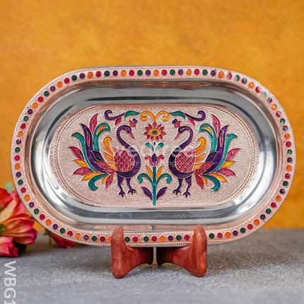Meenakari Peacock Oval Plate - Wbg1334 10 Inch Utensils
