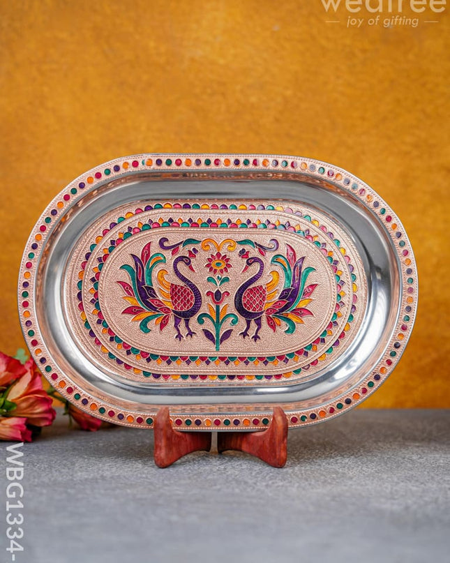 Meenakari Peacock Oval Plate - Wbg1334 12 Inch Utensils