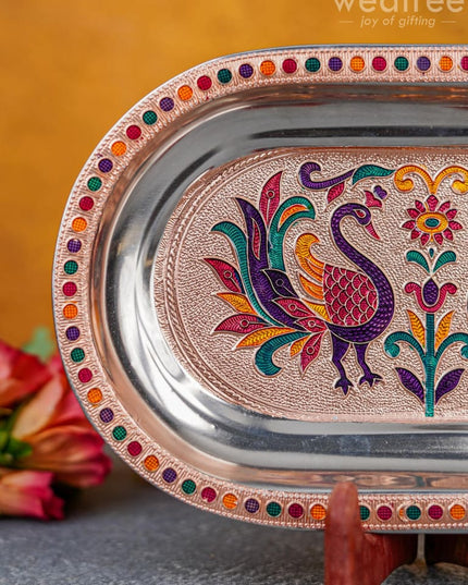 Meenakari Peacock Oval Plate - Wbg1334 Utensils