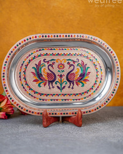 Meenakari Peacock Oval Plate - Wbg1334 Utensils