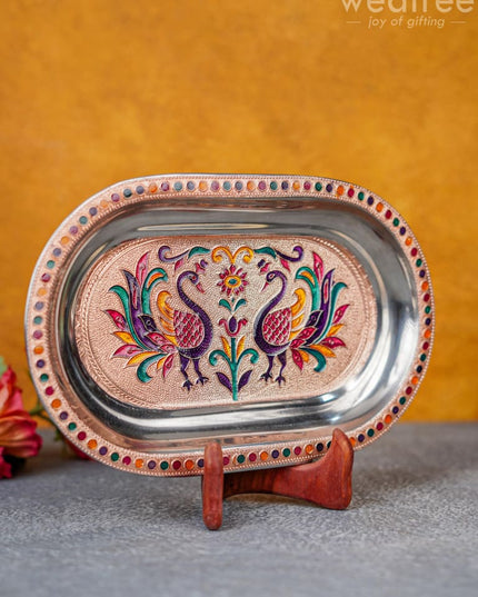 Meenakari Peacock Oval Plate - Wbg1334 Utensils