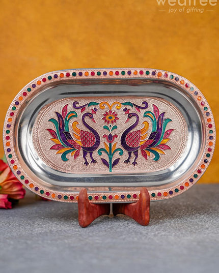 Meenakari Peacock Oval Plate - Wbg1334 Utensils