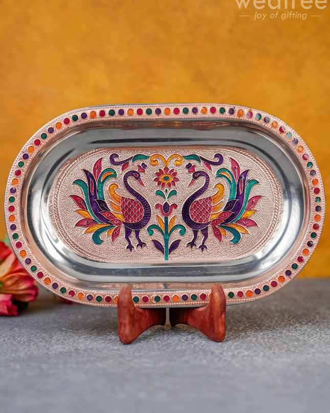 Meenakari Peacock Oval Plate - Wbg1334 Utensils