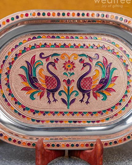 Meenakari Peacock Oval Plate - Wbg1334 Utensils