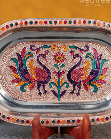 Meenakari Peacock Oval Plate - Wbg1334 Utensils