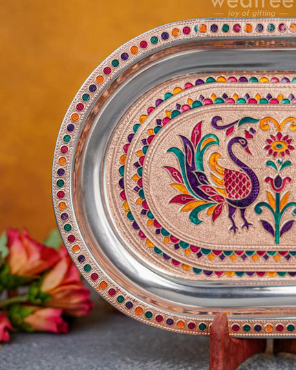 Meenakari Peacock Oval Plate - Wbg1334 Utensils