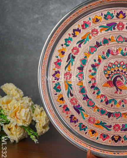 Meenakari Peacock Plate With Copper Finish - 13.5 Inch Wl3329 Trays & Plates