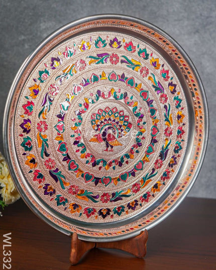 Meenakari Peacock Plate With Copper Finish - 13.5 Inch Wl3329 Trays & Plates