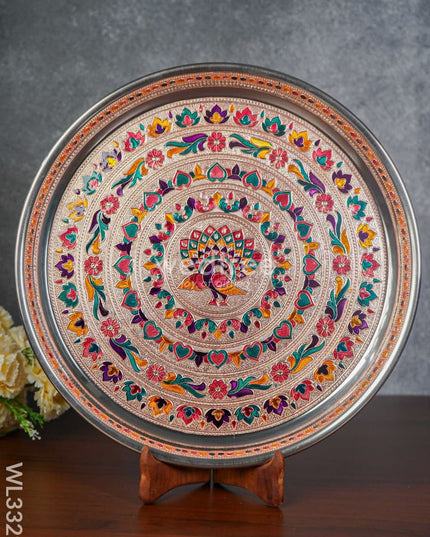 Meenakari Peacock Plate With Copper Finish - 13.5 Inch Wl3329 Trays & Plates