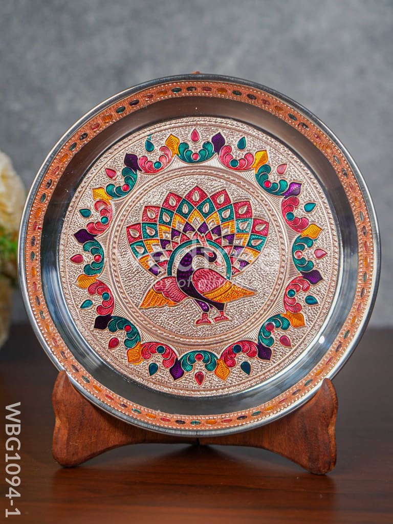 Meenakari Peacock Plate With Copper Finish - 7 Inch Wbg1094-1 Trays & Plates
