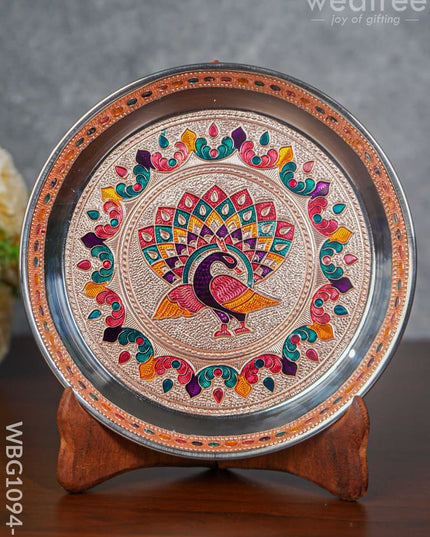 Meenakari Peacock Plate With Copper Finish - 7 Inch Wbg1094-1 Trays & Plates
