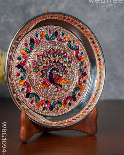 Meenakari Peacock Plate With Copper Finish - 7 Inch Wbg1094-1 Trays & Plates