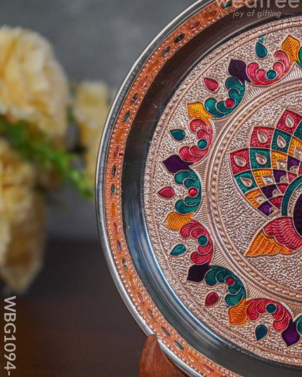 Meenakari Peacock Plate With Copper Finish - 7 Inch Wbg1094-1 Trays & Plates