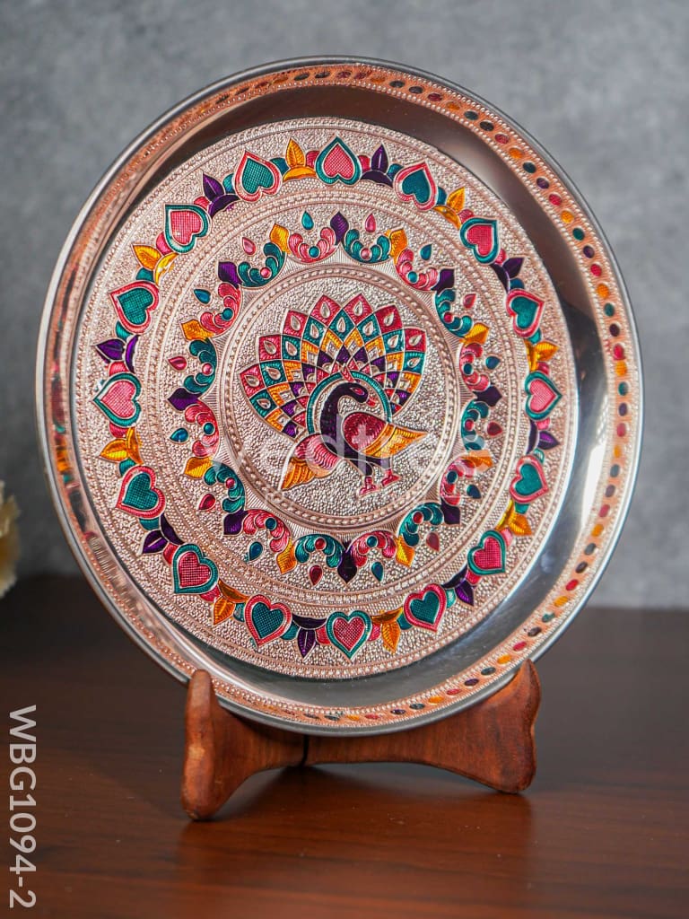 Meenakari Peacock Plate With Copper Finish - 9 Inch Wbg1094-2 Trays & Plates