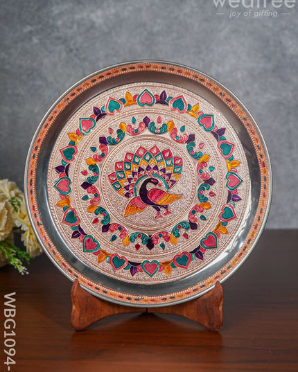Meenakari Peacock Plate With Copper Finish - 9 Inch Wbg1094-2 Trays & Plates