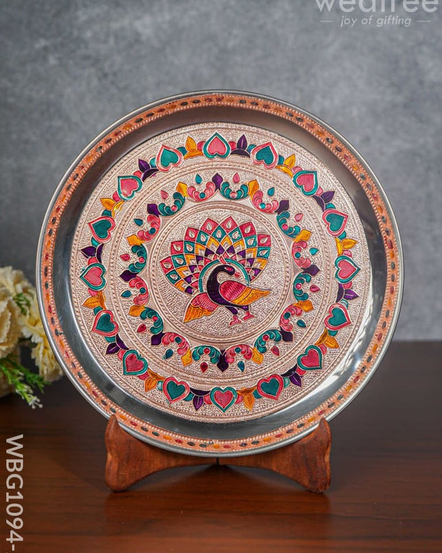 Meenakari Peacock Plate With Copper Finish - 9 Inch Wbg1094-2 Trays & Plates