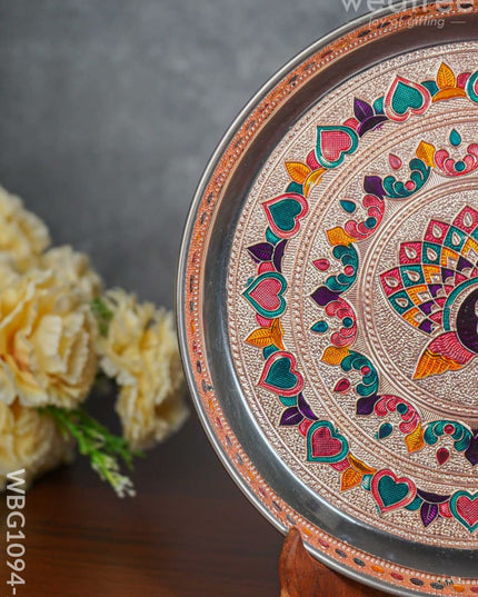 Meenakari Peacock Plate With Copper Finish - 9 Inch Wbg1094-2 Trays & Plates