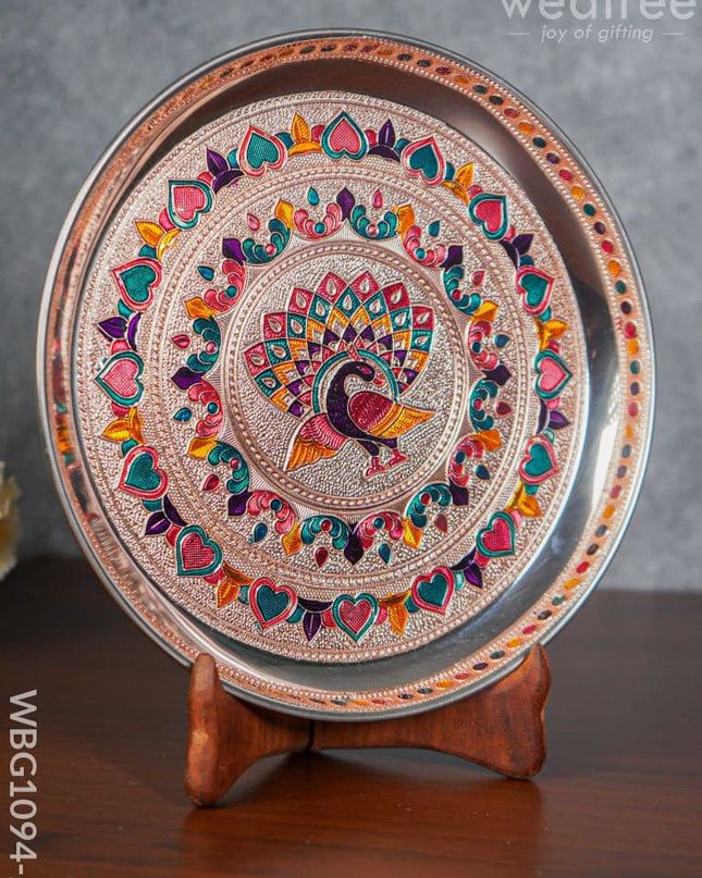 Meenakari Peacock Plate With Copper Finish - 9 Inch Wbg1094-2 Trays & Plates