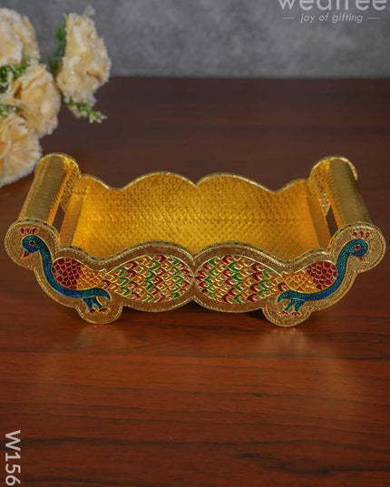 Meenakari Peacock Tray Set With 2 Glass - W1560 Sets
