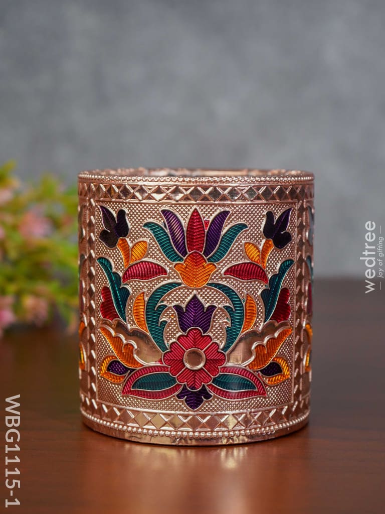 Pen Stand With Floral Design - Wbg1115 Copper Finish
