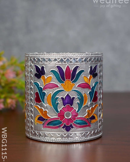 Pen Stand With Floral Design - Wbg1115 Silver Finish