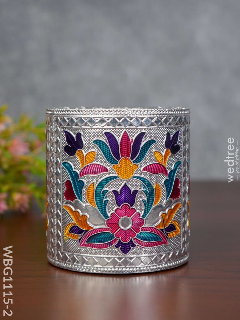 Pen Stand With Floral Design - Wbg1115 Silver Finish