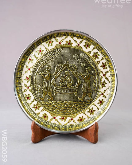 Meenakari Plate - Dholi Design - 8 inch - WBG2059-4 - Trays & Plates RG