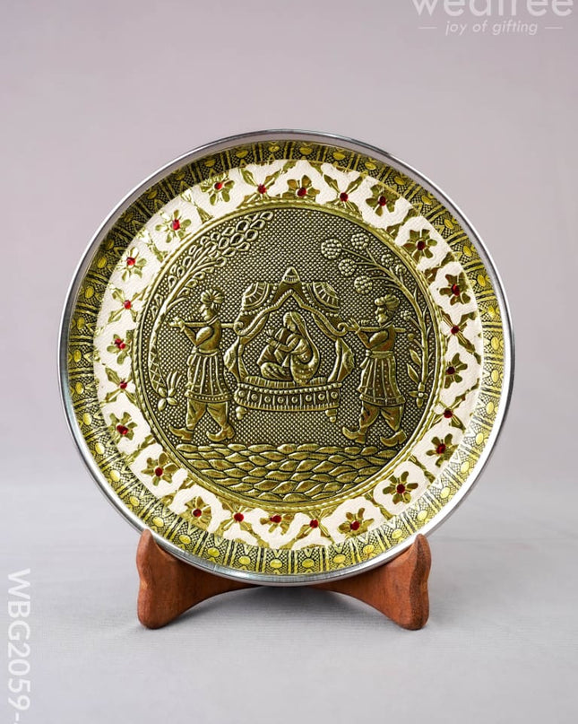 Meenakari Plate - Dholi Design - 8 inch - WBG2059-4 - Trays & Plates RG
