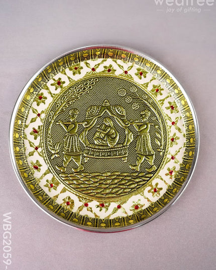 Meenakari Plate - Dholi Design - 8 inch - WBG2059-4 - Trays & Plates RG