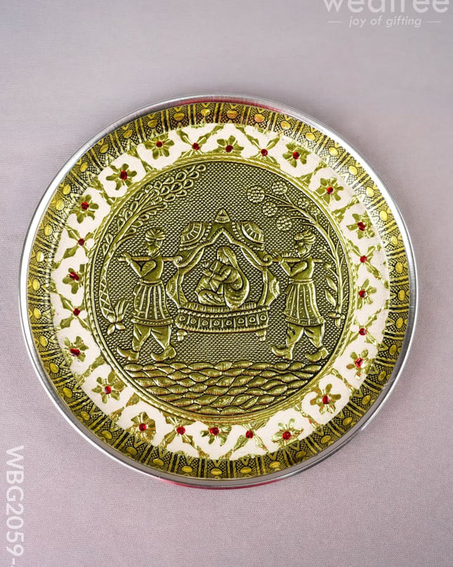 Meenakari Plate - Dholi Design - 8 inch - WBG2059-4 - Trays & Plates RG