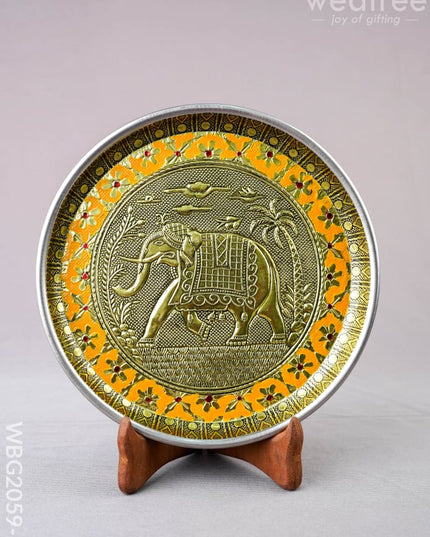 Meenakari Plate - Elephant Design - 8 inch - WBG2059-2 - Trays & Plates RG