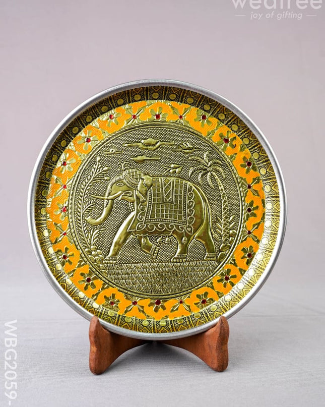 Meenakari Plate - Elephant Design - 8 inch - WBG2059-2 - Trays & Plates RG