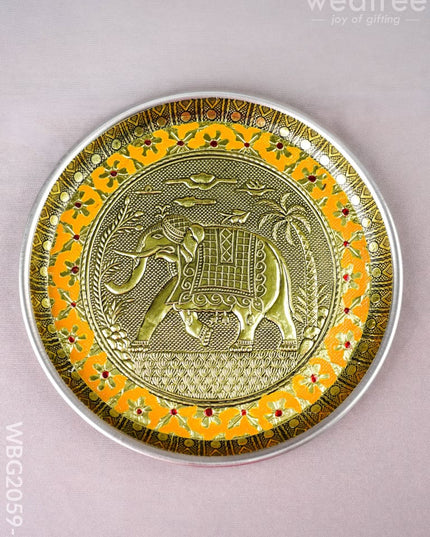 Meenakari Plate - Elephant Design - 8 inch - WBG2059-2 - Trays & Plates RG