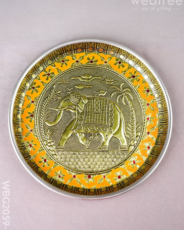 Meenakari Plate - Elephant Design - 8 inch - WBG2059-2 - Trays & Plates RG