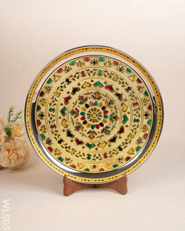 Meenakari Plate - Gold - 12 inch - WL5053 Meenakari Trays & Plates