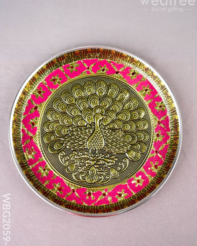 Meenakari Plate - Peacock Design - 8 inch - WBG2059-3 - Trays & Plates RG