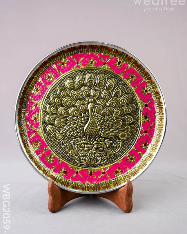 Meenakari Plate - Peacock Design - 8 inch - WBG2059-3 - Trays & Plates RG
