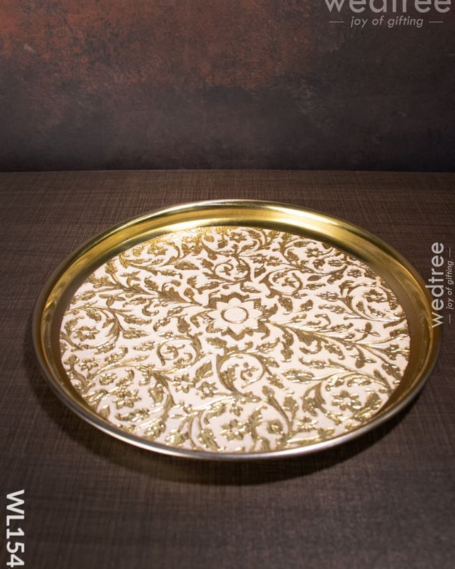 Meenakari Plate With Off White Floral Design -11Inches - Wl1545 Trays & Plates