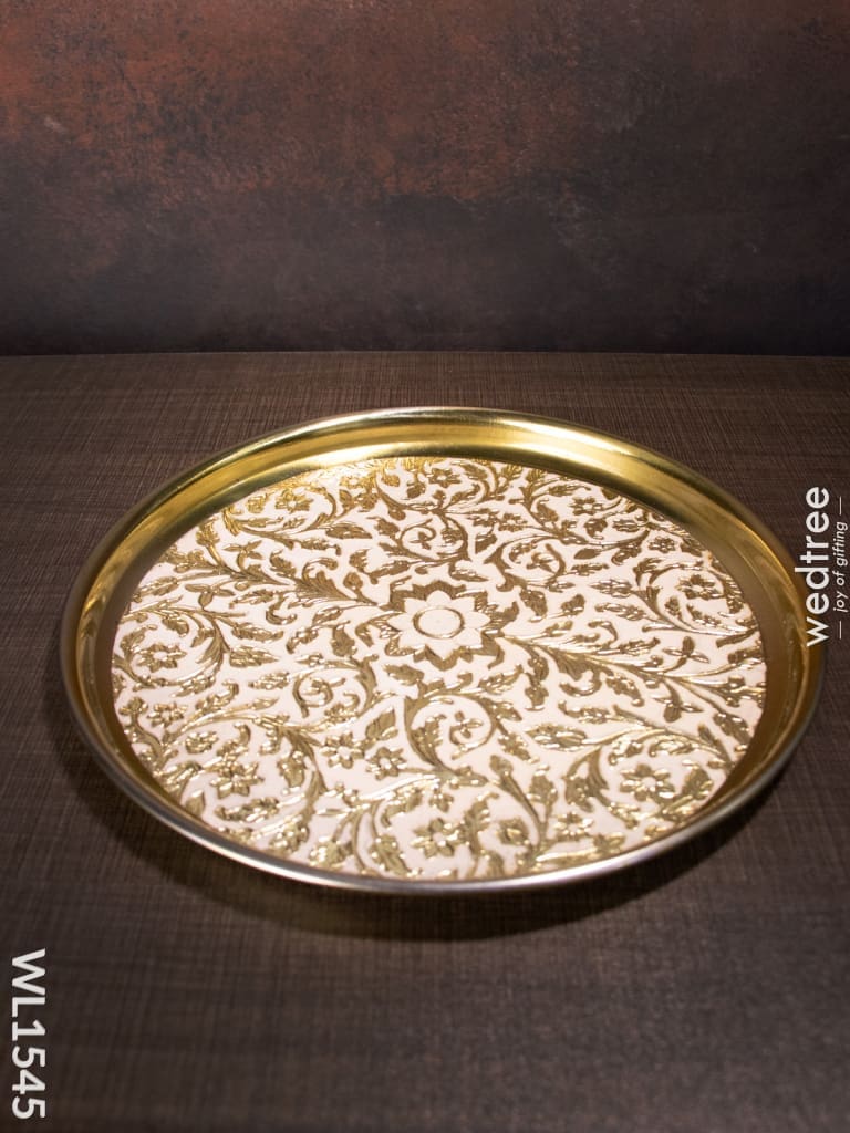 Meenakari Plate With Off White Floral Design -11Inches - Wl1545 Trays & Plates